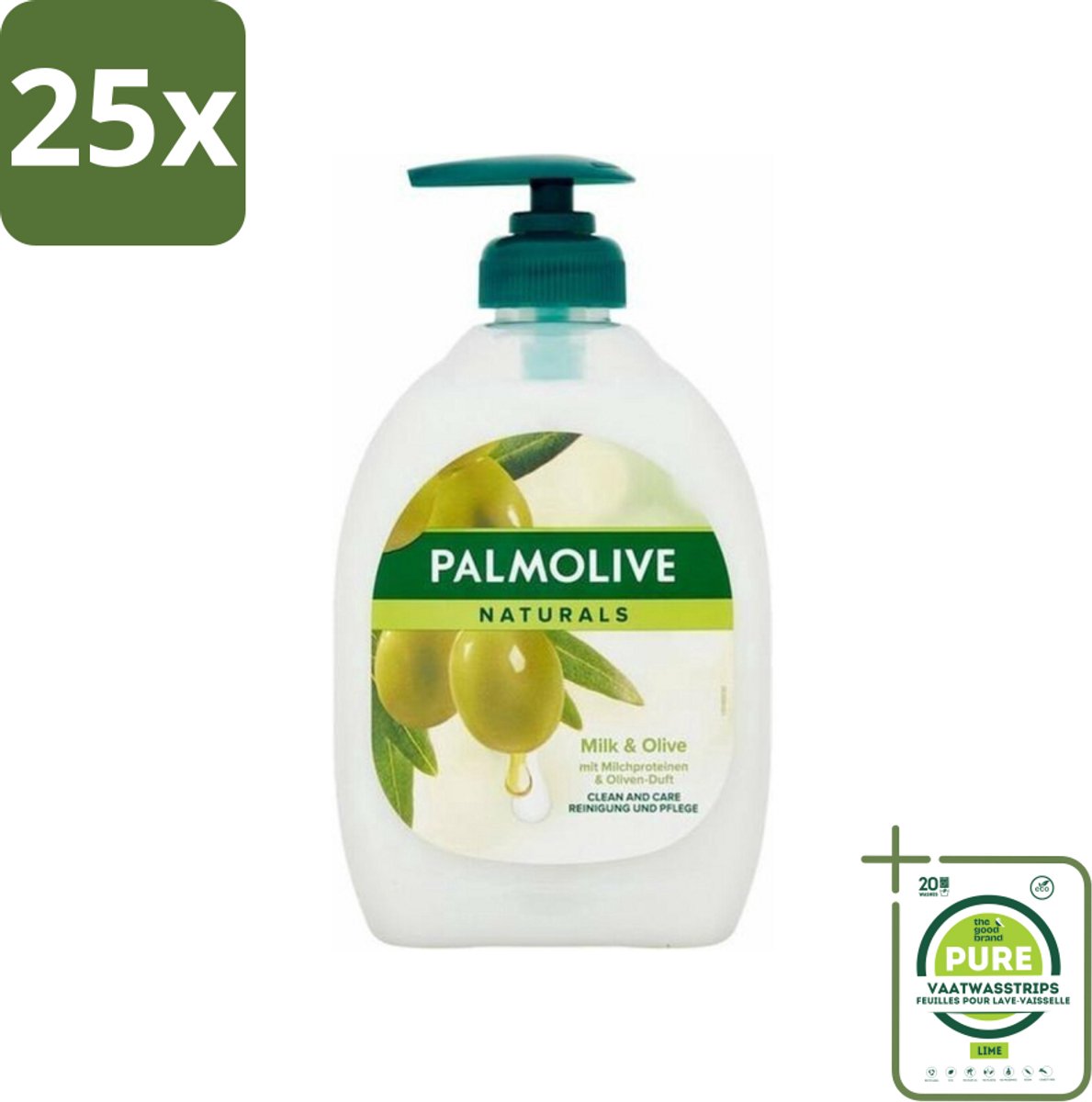 25 x Palmolive - Milk & Olive - Handzeep Met Pomp - Verzorgend & Mild - 500 ml - Grootverpakking - Handzeep - Melk - Olijf - Natuurlijke Ingrediënten - Verzorgend