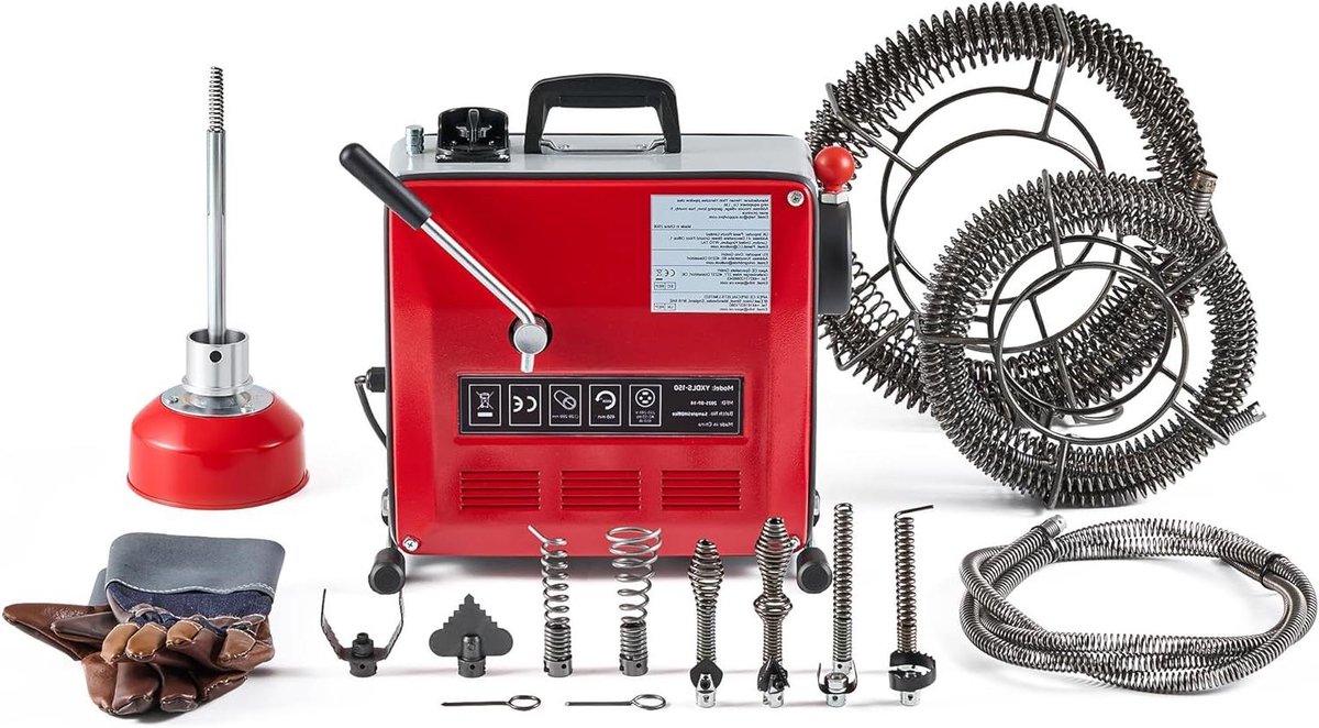 Elektrische Buisreiniger - Afvoerontstopper Machine - Verstoppingen Verwijderen - 850W Krachtige Motor - 20-200 mm - rood