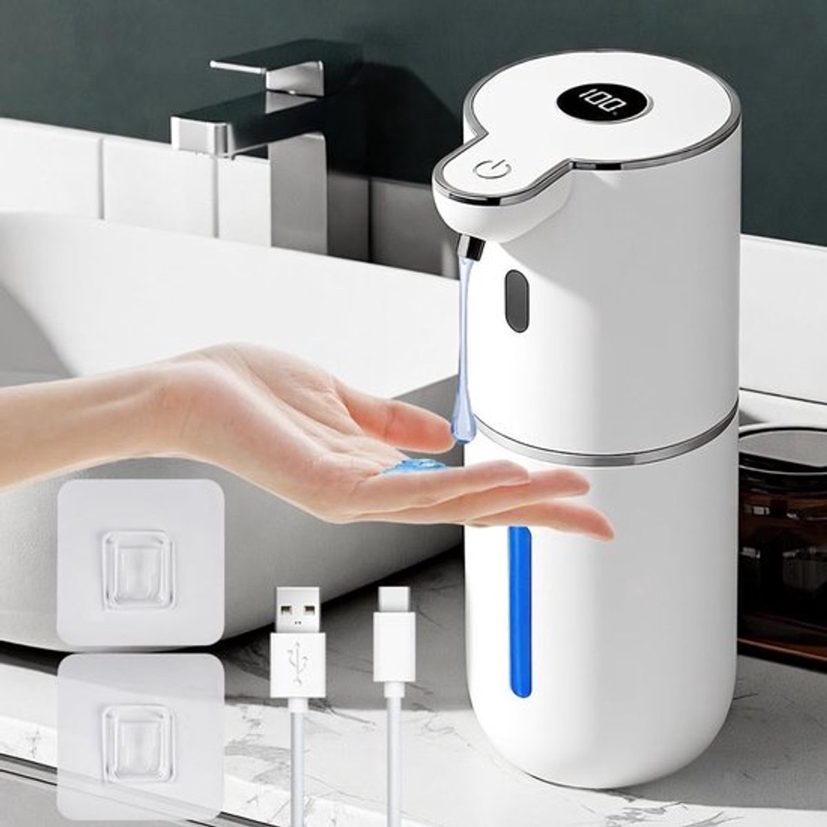 Automatische Zeepdispenser 380ML Wandmontage, Oplaadbare Touchless Foam Zeepdispenser met 6 Instellingen, IPX5 Waterdicht voor Badkamer en Hotelgebruik