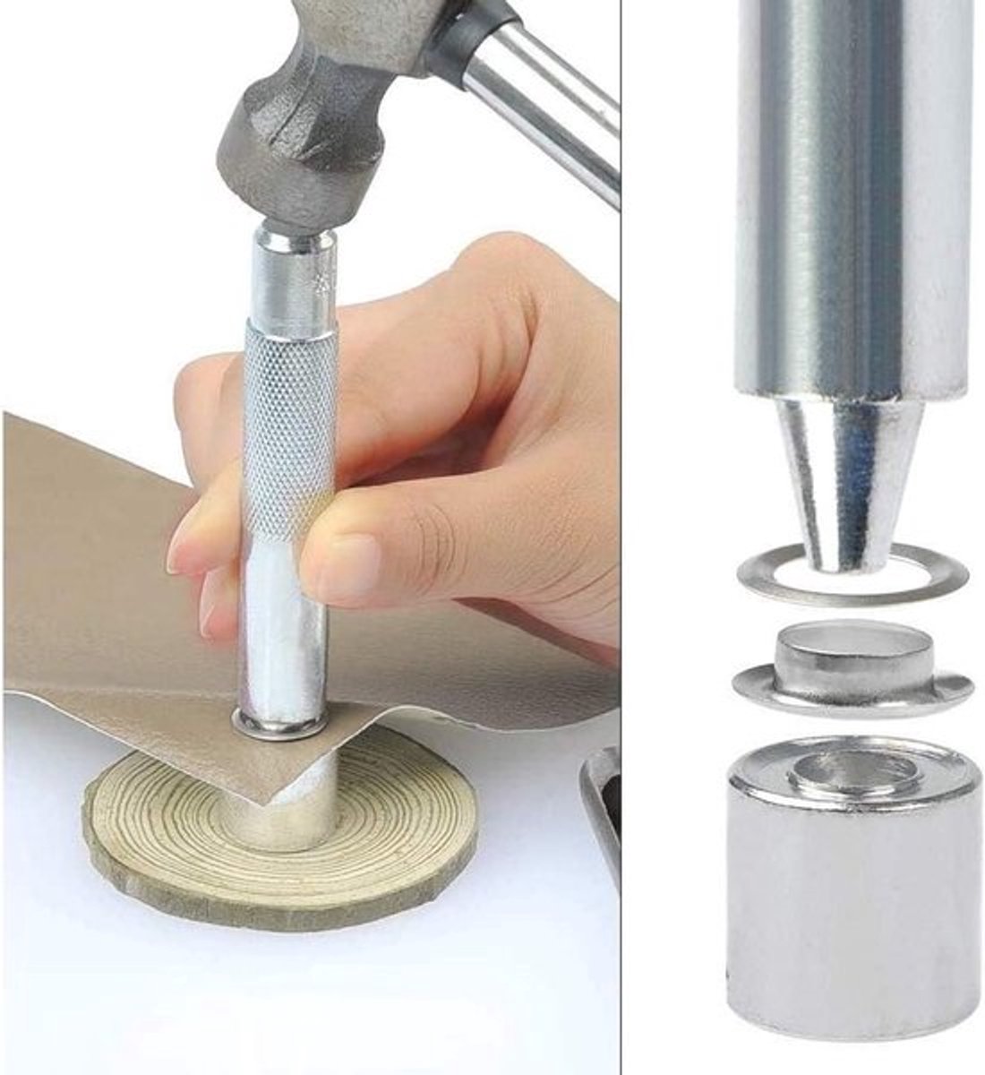 100 Sets Metalen Grommets en Eyelets Punch Kit met Installatietools voor DIY Projecten in Leer en Tarp - Goud en Zilver