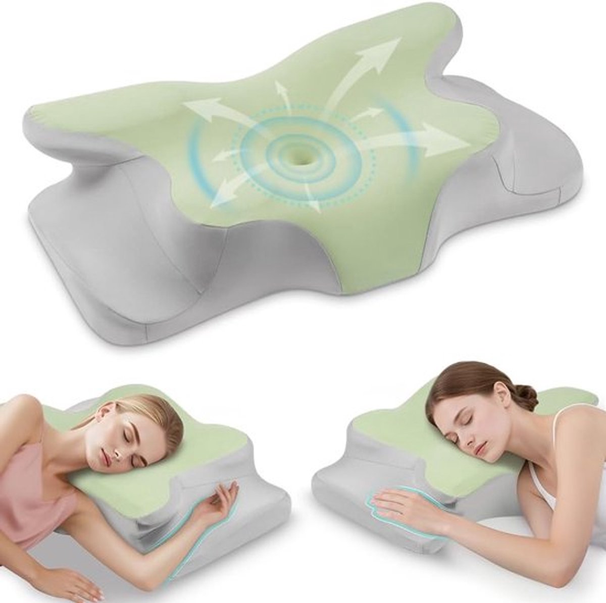 Ergonomisch Geheugenfoam Kussen voor Slaapcomfort, Ideaal voor Zij-, Rug- en Buikslapers, Mintgroen