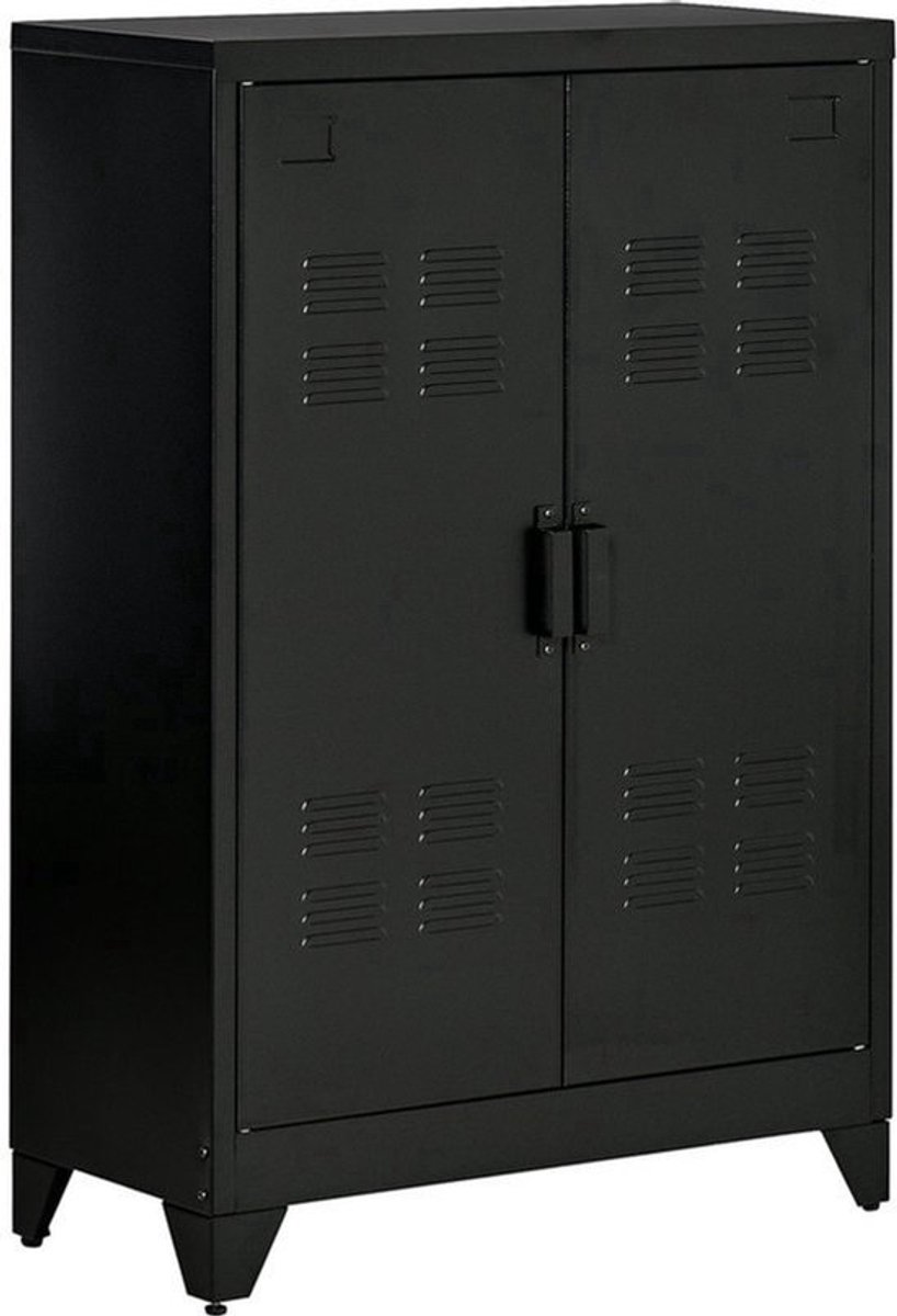 Dressoir – Opbergkast – Ladekast – Buffettenkast – Kast – Metalen Kast – Industrieel Design – 2 Verstelbare Planken – Ventilerende Lamellen Deuren – 75x33x110 cm – Zwart