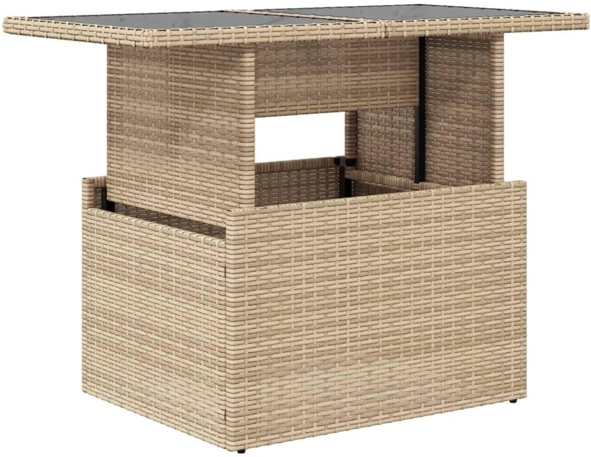 Solidchoice - Tuintafel met Glazen Blad en Poly Rattan 100x55x73 cm