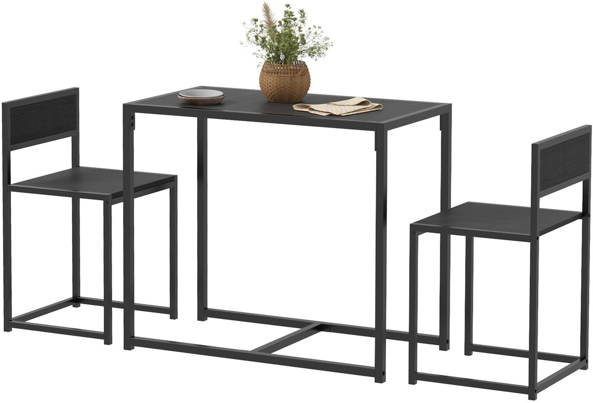 ECTEATOY® 3-delige Bartafel Set - Eettafelset met 2 Barkrukken en 1 Tafel - Industrieel Design - 90 x 47 x 76 cm - Zwart