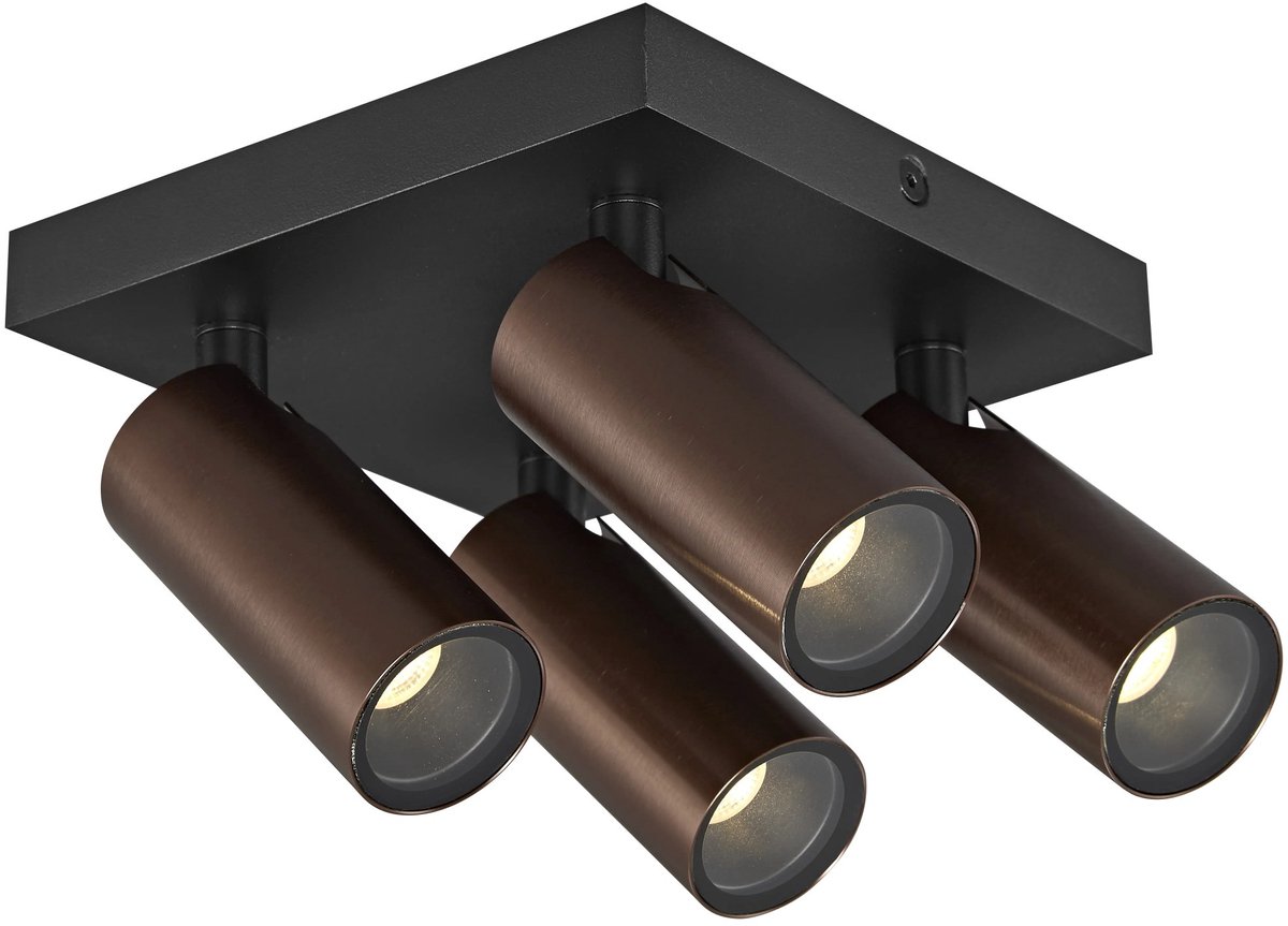 Xia opbouwspot met 4 kantelbare lichtpunten in bronskleurige afwerking, GU10 MR11 fitting (excl. lichtbron), dimbaar, IP44 geschikt voor badkamer