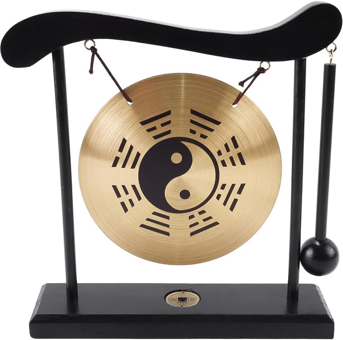 Riven Feng Shui Chinese tafelgong, messing gong met mallet en standaard, bureau-windinstrument, koper, voor zenkunst - ShopVlot