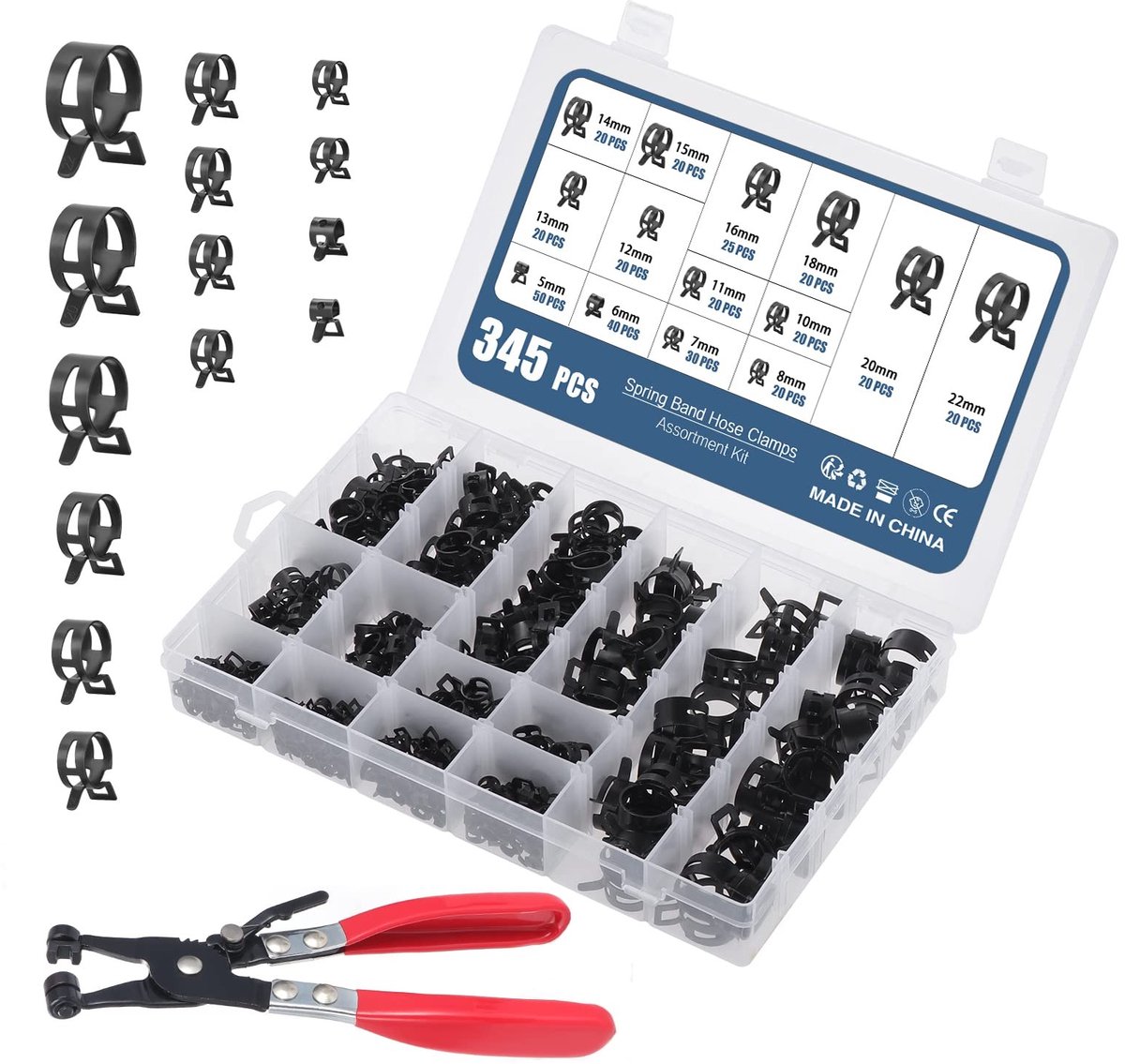 Solidchoice - 345 Stuks Brandstofleiding Slangklemmen Assortiment Kit