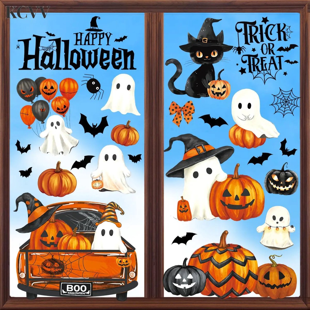 Halloween raamstickers -halloween raam stickers- halloween decoratie binnen - 6 grote spook- en pompoenstickers voor Halloween - Feestelijke stickers voor glazen deuren, kantoren, klaslokalen en feestjes
