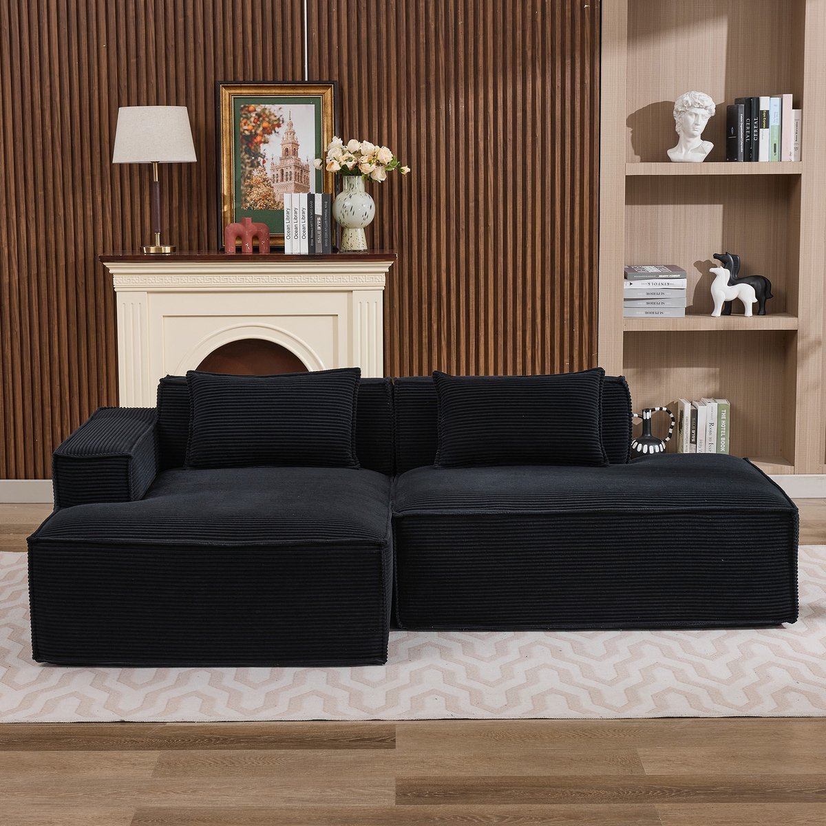 Moderne 2-Zits Bank - Comfortabele Loungebank Met 2 Kussens - Compact Design Sofa - Zachte Stoffen Bank Voor Appartement - Zwart
