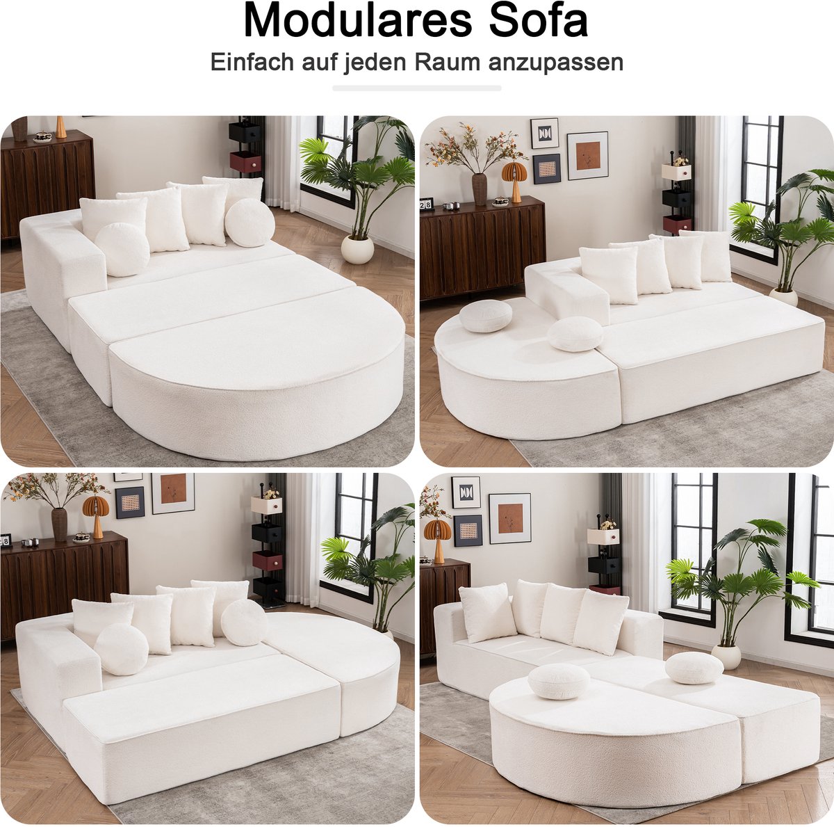 Modulaire Hoekbank - 5 Zits Chenille Cloud Sofa Wit - Slaapbank Zonder Montage