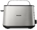 Grille-pain Philips avec corps aspect acier inoxydable brossé et base noire.