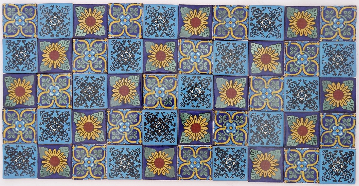 Solidchoice - Pack van 50 Handgemaakte Mexicaanse Tegels in Blauwe Tinten