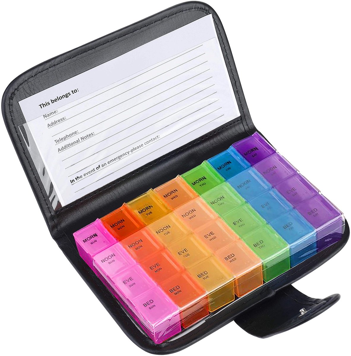 Solidchoice - Pillen Organizer met 28 Compartimenten en Leren Etui