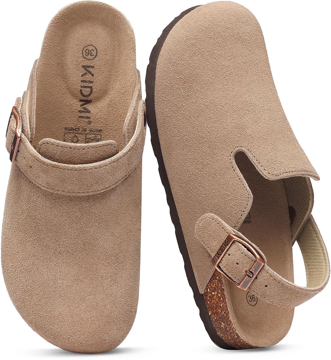 Homaxy - Unisex Clogs - Koe suède- Houten clogs – Abrikoos - 36 -Geschikt voor een voetlengte van 22,5 cm