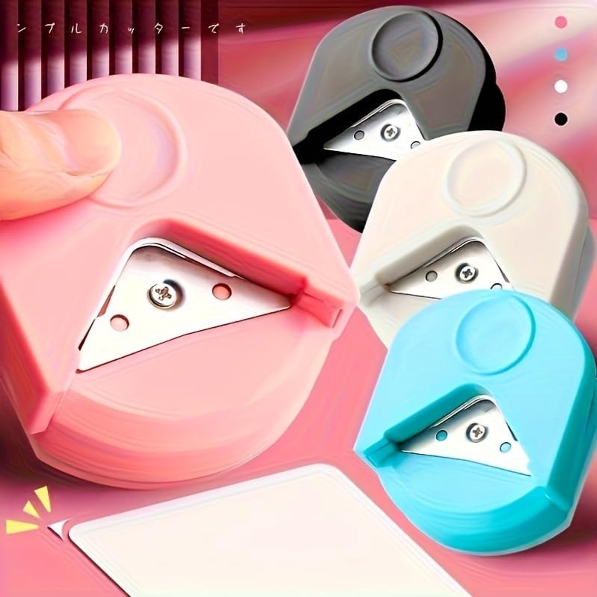 4 stuks ronde hoekponsers, hoekmes, randvormgeving, geschikt voor papieren knutselwerk, kaarten maken, fotokaarten maken en scrapbooking - roze, wit, zwart, blauw