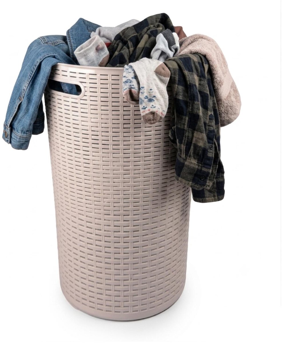 Plasticforte Ronde wasmand Rotan - beige - gevlochten kunststof - 51 liter - 38 x 57 cm - opbergmanden