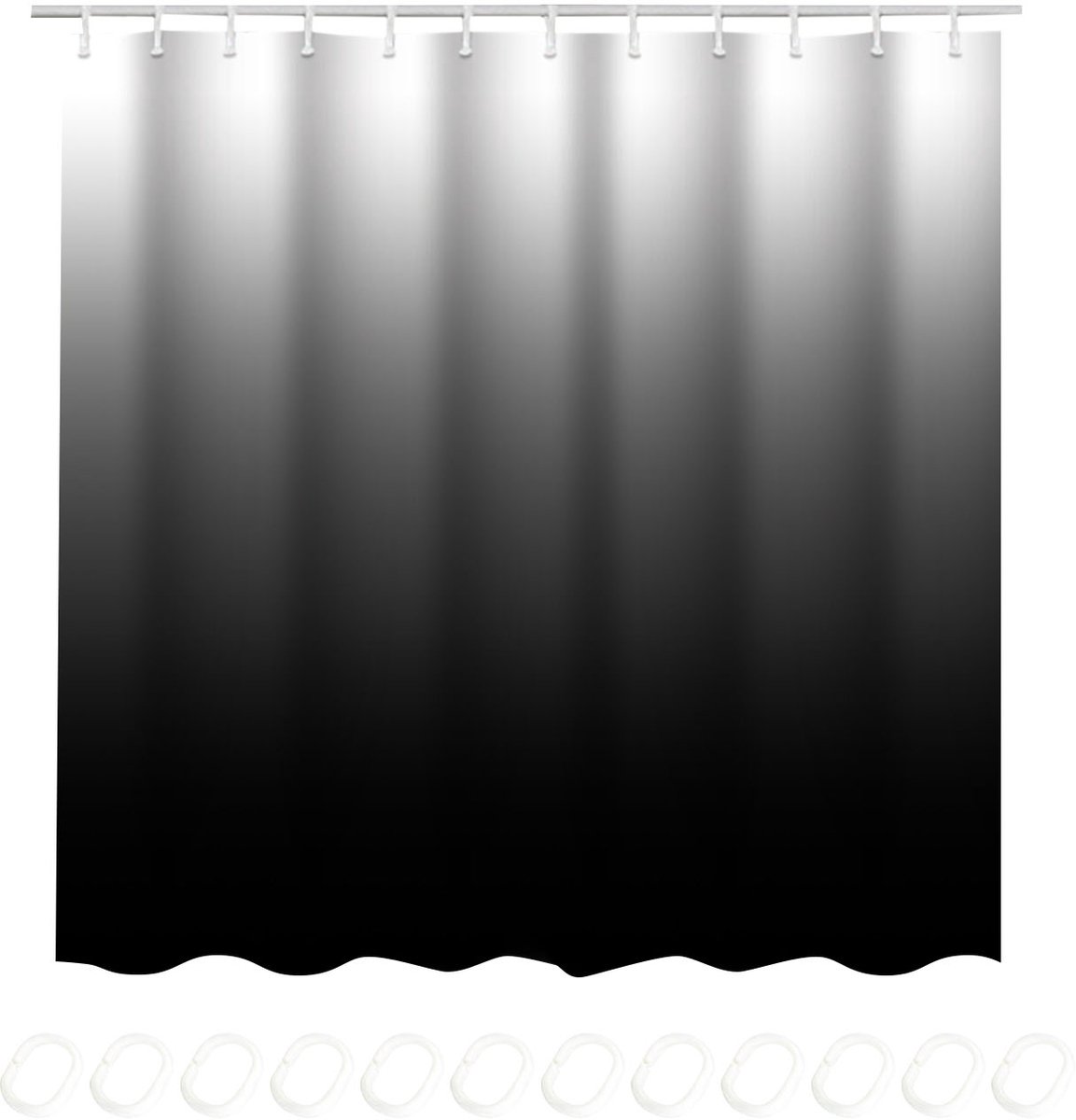 REDOM Douchegordijn 180x200 cm – Badkamergordijn met Haak – Stijlvol en Onderhoudsvriendelijk Design – Voor Badkamer en Douche – Polyester – Zwarte Kleurovergang