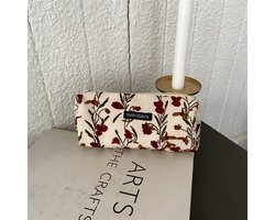 Beige pennenzak met retro bloemprint, lichtgewicht hangend opbergzakje voor school en make-up