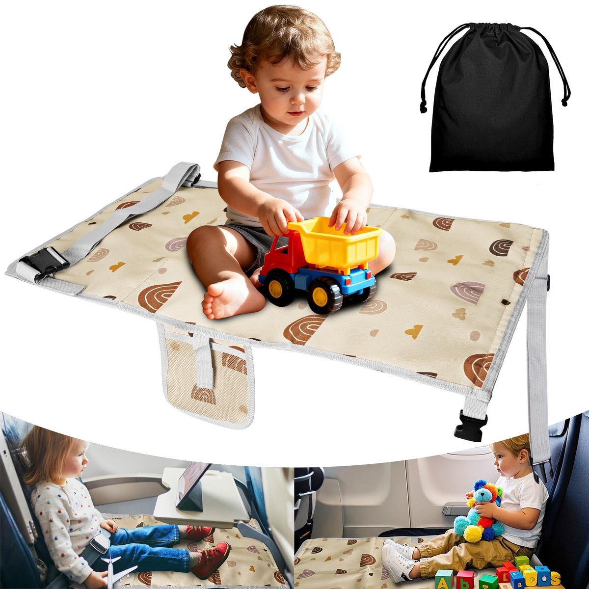 Solidchoice - Vliegtuigstoelverlenging voor Kinderen - Draagbare Voetsteun - Beige