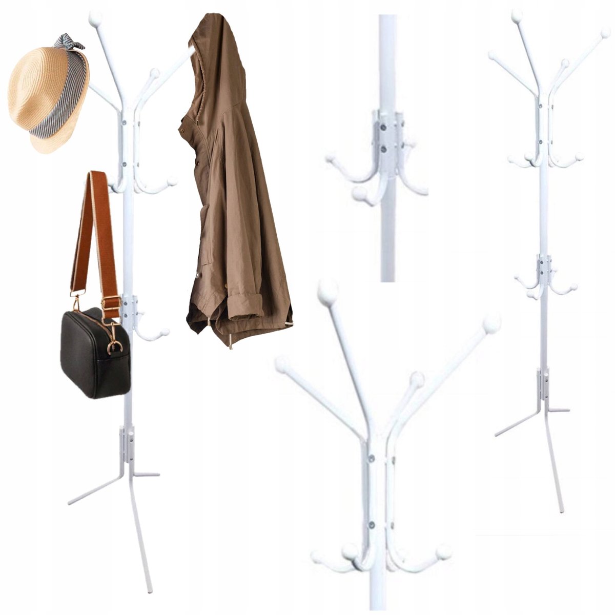 Witte kledingrek staand met 12 haken, 175 cm hoog