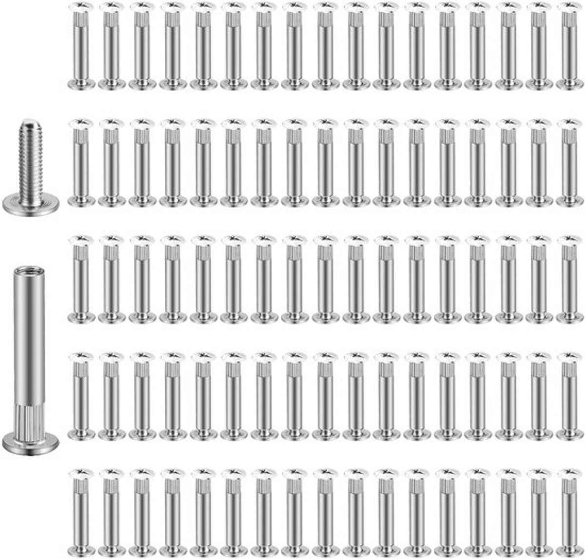 Set van 170 meubelschroeven met sleeves, meubelverbindingen, kastverbindingen, M4 x 31-40 mm, verchroomde schroeven voor meubelassemblage en kastmontage