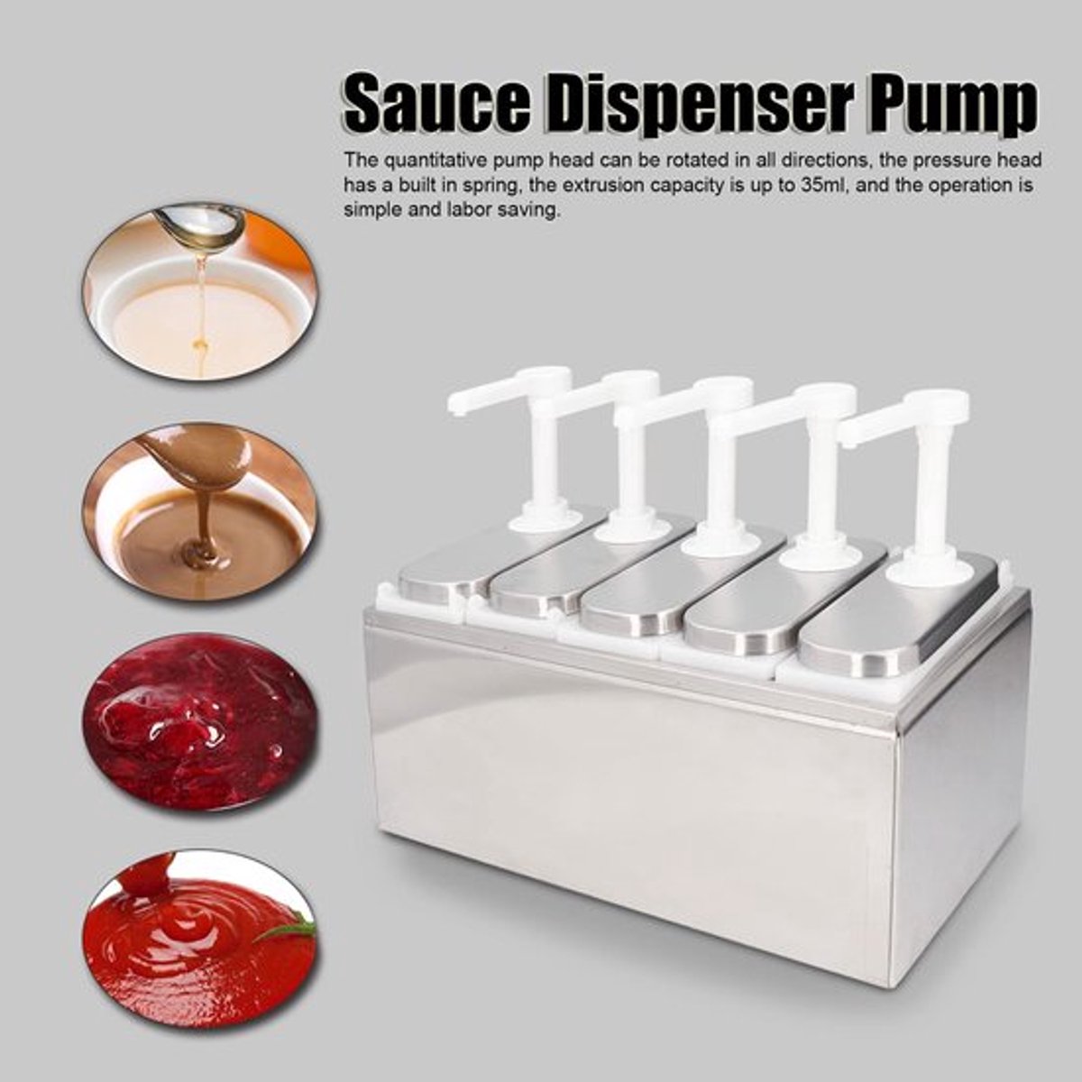 Saus Pomp Container - Saus Dispenser - Duurzaam en veilig - 5 Pompen - Ideaal voor restaurants - Voedingskwaliteit - Roestvrij staal