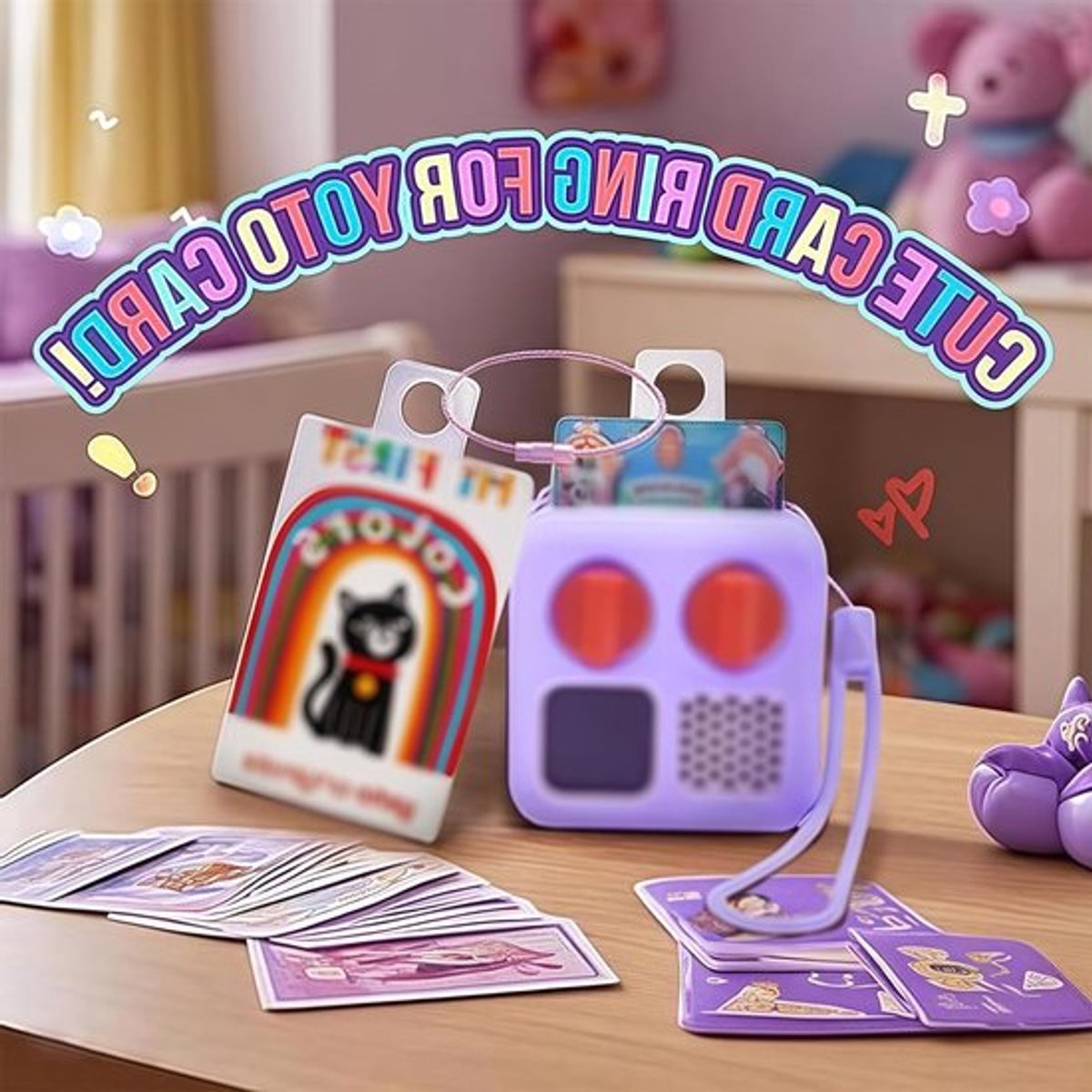 Siliconen Hoes voor Yoto Mini met Kaart Houder, Beschermende Jacket en Schouderband, Paars, Ideaal voor Bescherming en Organisatie van Yoto Kaarten