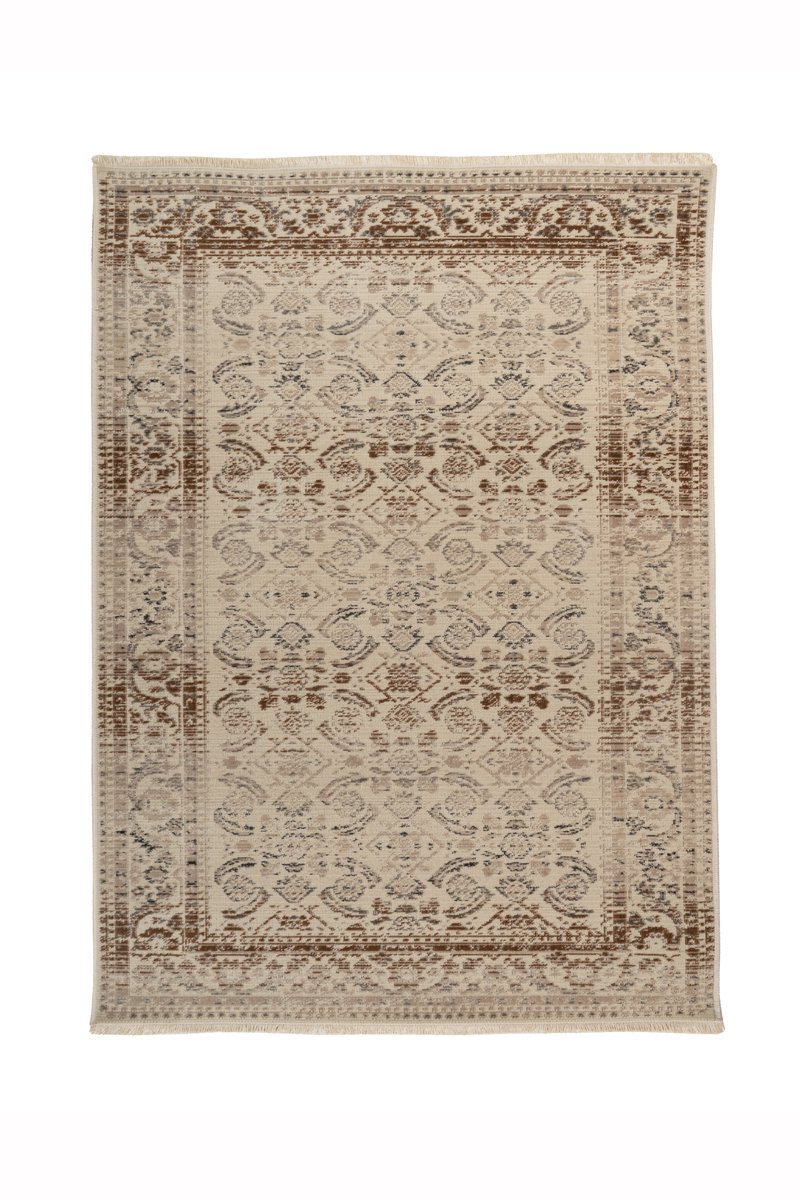 Padiro laagpolig vloerkleed 80 x 150 cm - beige - oosters vintage patroon - geschikt voor vloerverwarming - van polypropyleen