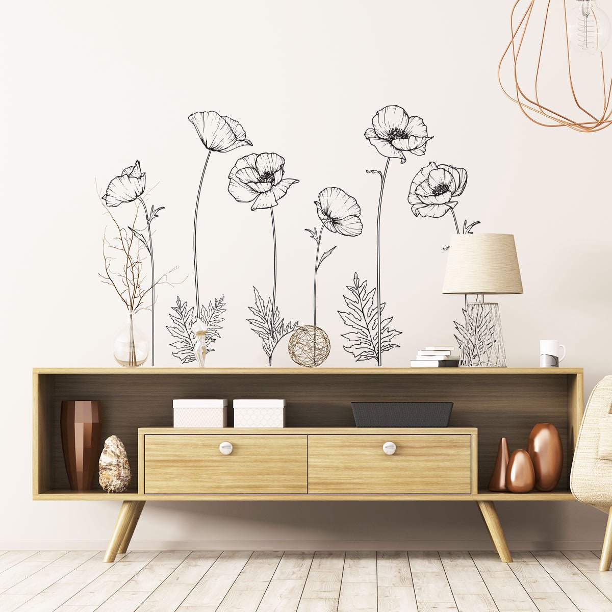 Ambiance Sticker Muurstickers - Klaprozen - Transparante achtergrond - 30x30cm Multi color