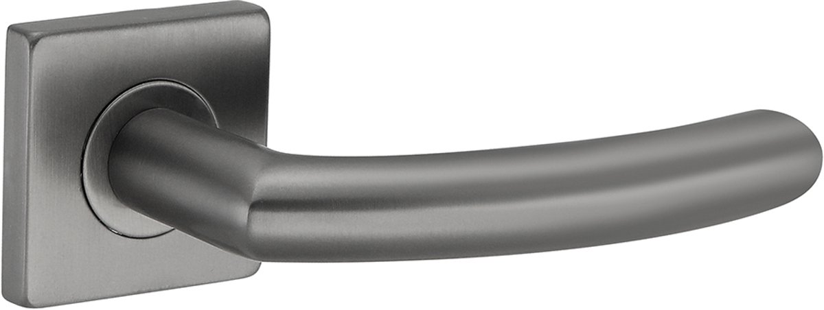 Deurkruk (2x) Donna rond 20mm haaks op vierkant rozet geborsteld gun metal PVD gecoat | Ronde deurklinken