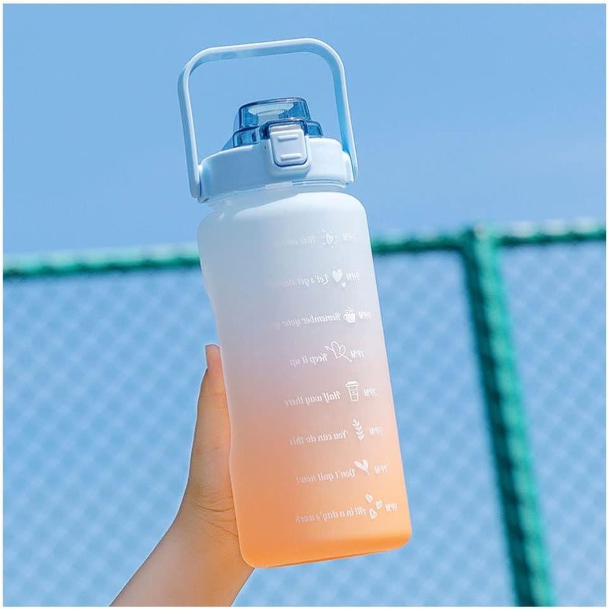 Waterfles met Rietje - Sportfles Drinkbeker - Hydratatie Onderweg - Grote Capaciteit 2L - 2000 ml - Blauw