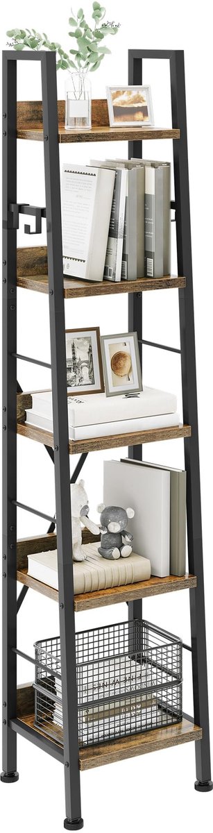 Solidchoice - 5-laags Industrieel Ladderboekenkast voor Compacte Ruimtes