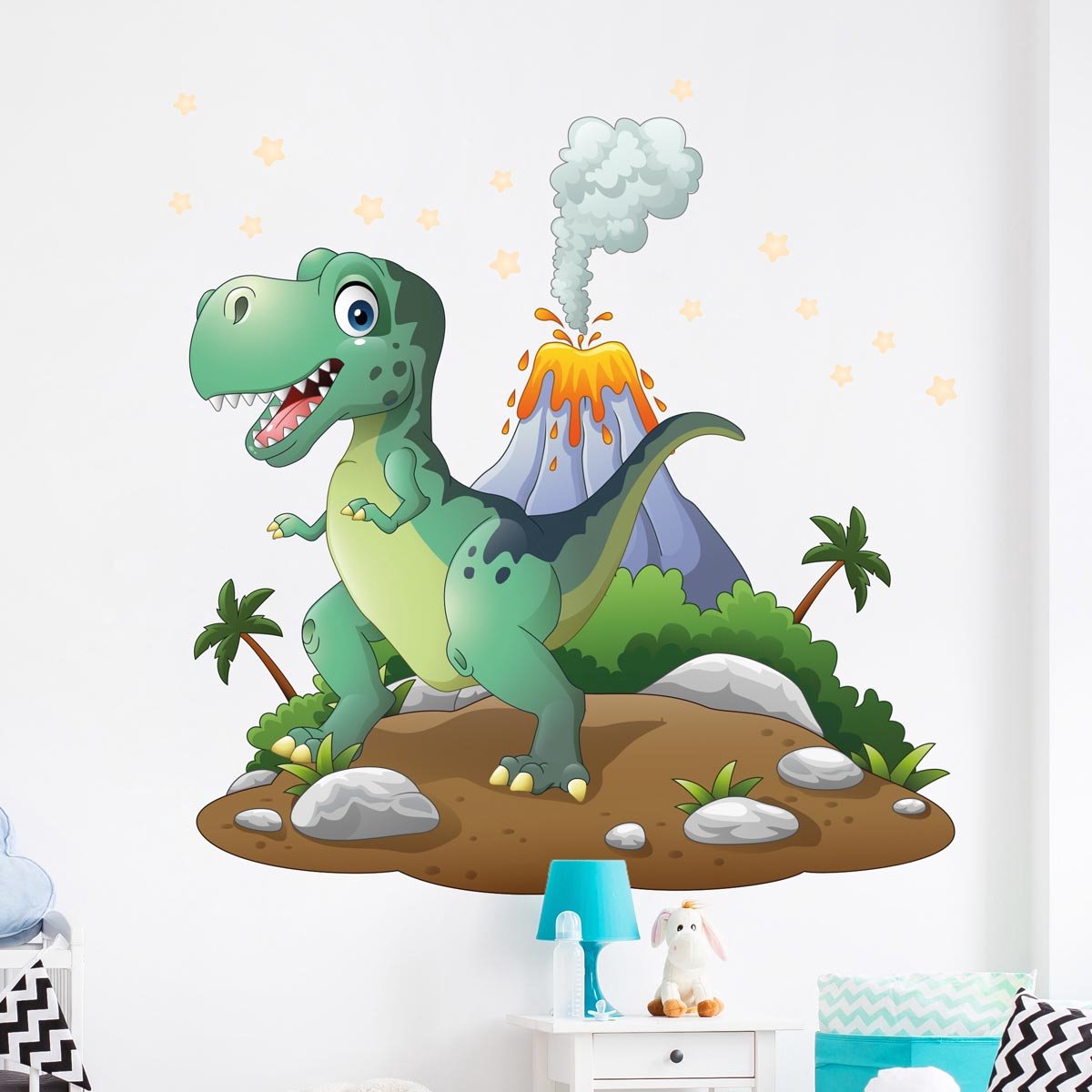 Ambiance Sticker Muurstickers - Tyrannosaurus Rex op een eiland - Zelfklevende stickers - 60x90cm Multi color