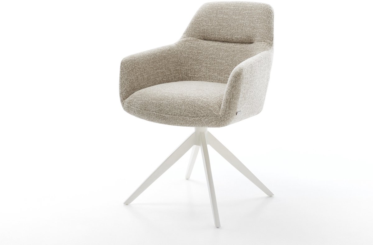 Eetkamerstoel Pejo-Flex kruisframe breed wit geweven stof beige 360° draaibaar rocker-functie pocketveer kern