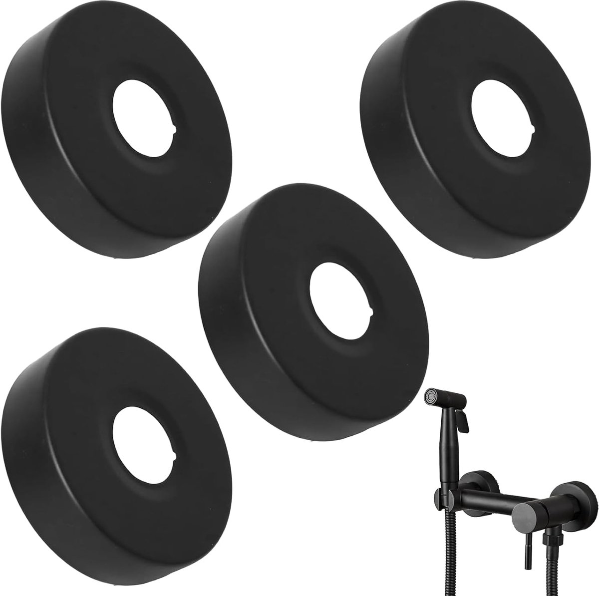 Set of 4 Rosettes for Shower Faucets, Black, Rosette Water Tap Inner Faucet Diameter 25 mm, Shower Roses, Elegant - ShopVlot