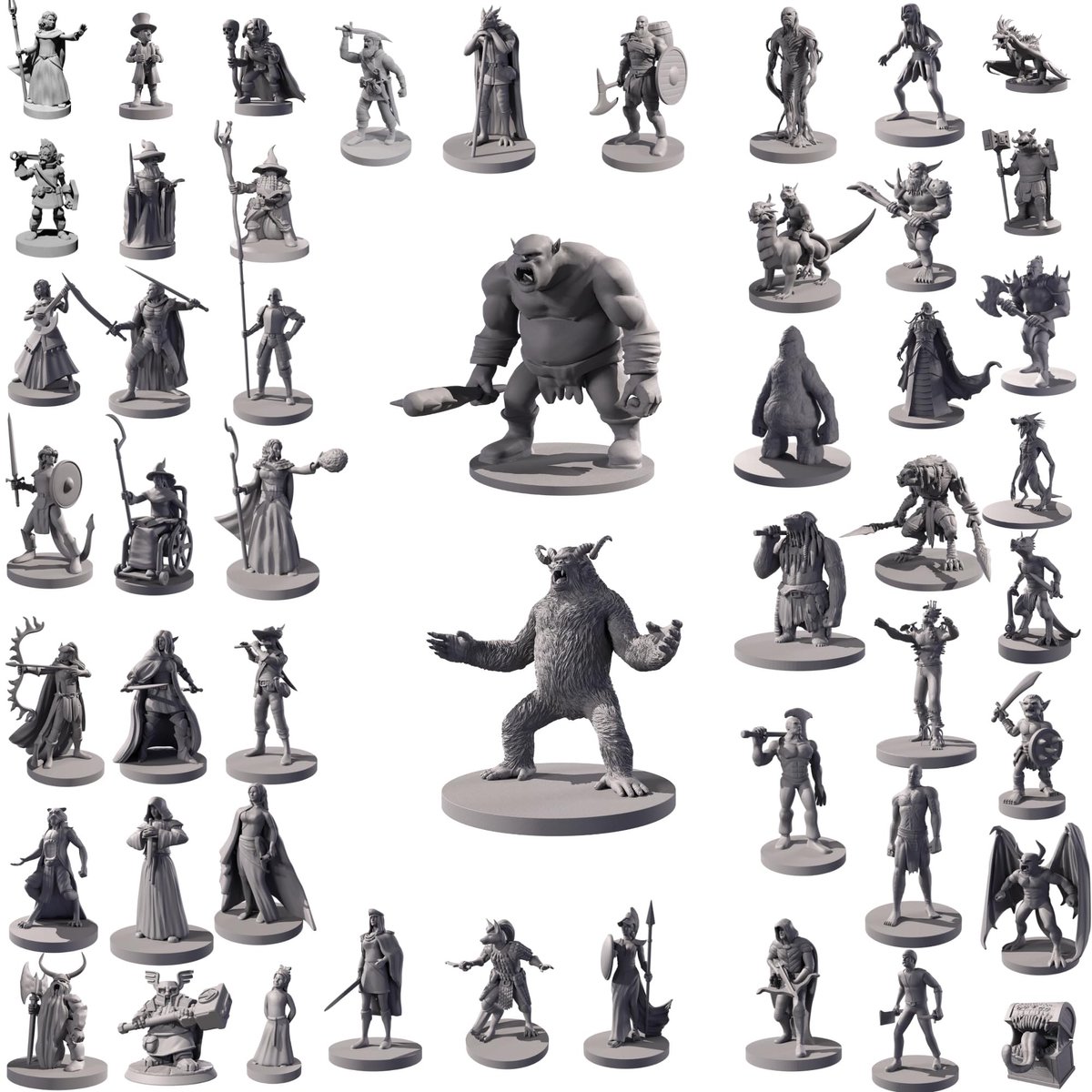 Solidchoice - 50 Unieke Miniaturen voor Tabletop RPG's - Ongepolijst Set