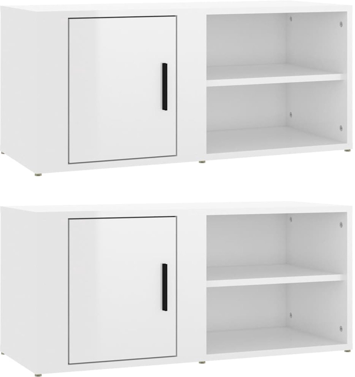 vidaXL Tv-meubels - 2 - st - 80x31,5x36 - cm - bewerkt - hout - hoogglans - wit