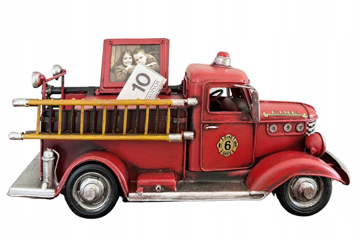 Retro Brandloze Brandweer Auto Spaarpotje met Fotolijstje