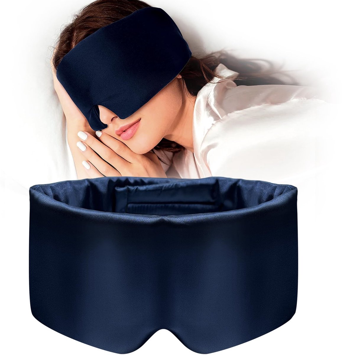 Zijden Slaapmasker - Ultra Zacht Oogmasker met Verstelbare Band - Slapen, Reizen & Yoga - Marineblauw