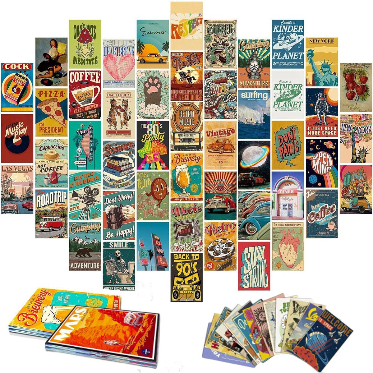 Solidchoice - Vintage Wandcollage Kit met 100 Stuks Retro Posters