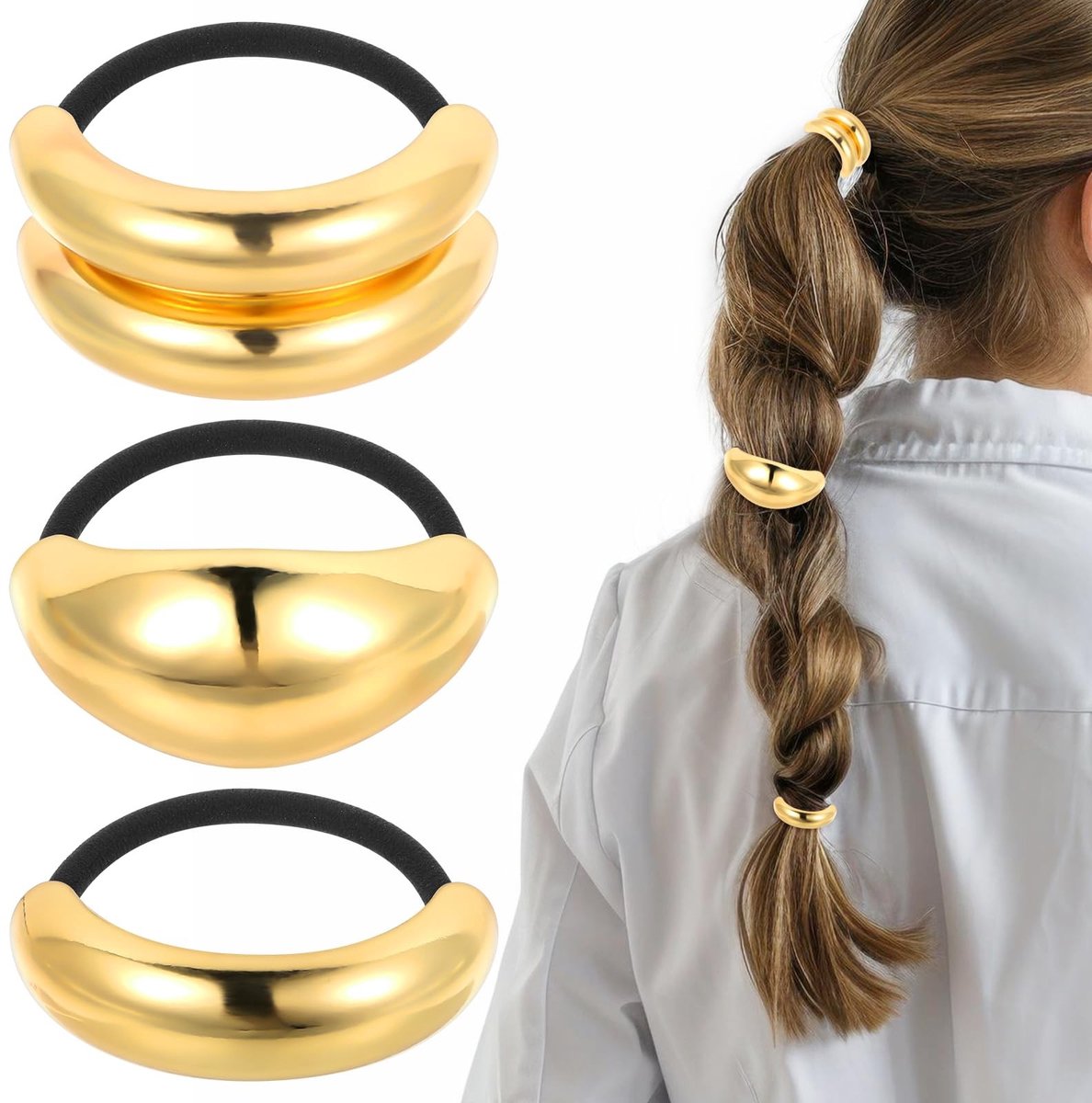Solidchoice - Set van 3 Gouden Haar Cuffs voor Paardenstaarten
