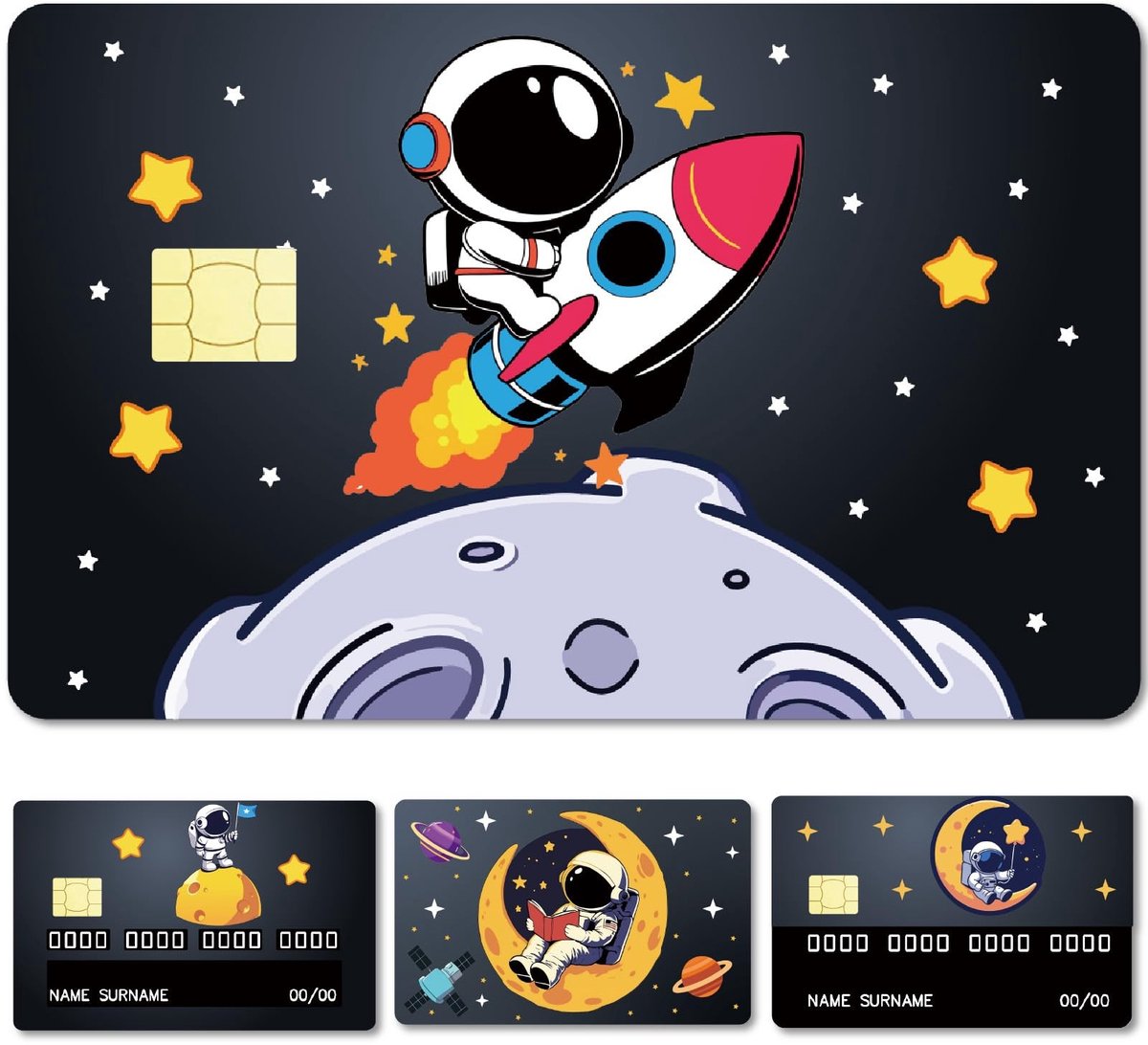 Solidchoice - Set van 4 Astronaut en Planeet Creditcard Stickers