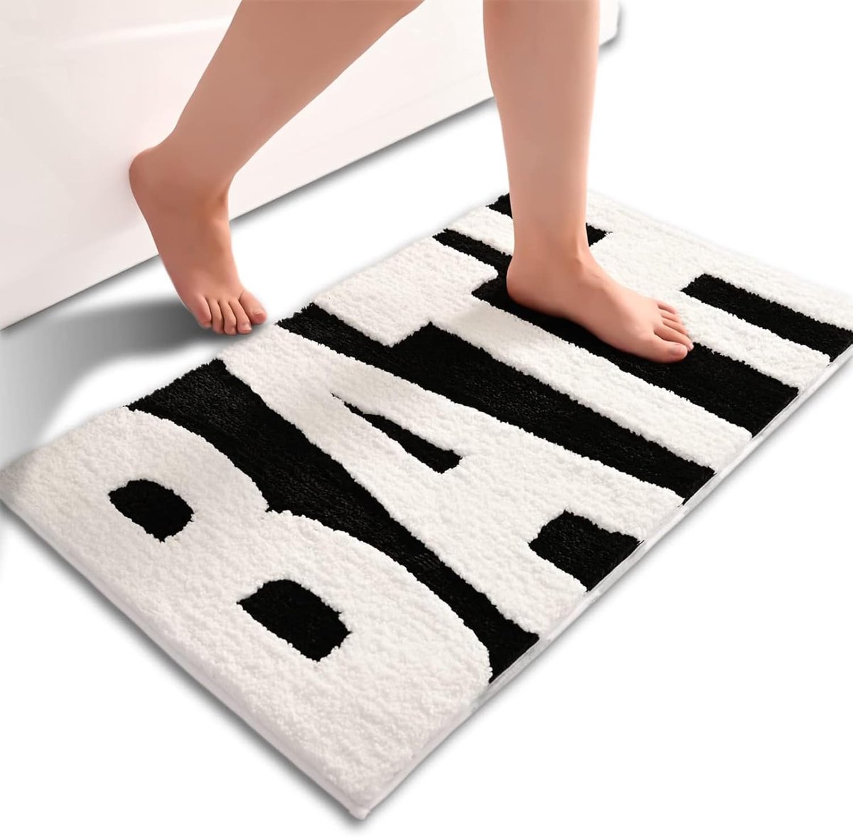Badmat 40 x 60 cm - Zwart met witte letters - Dikke pluche stof - Geluiddempende en wasmachinebestendig - ShopVlot