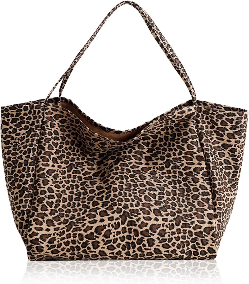 Schoudertas voor dames 41 x 22 x 37 cm - Luipaardpatroon canvas - Grote shopper - Perfect voor dagelijks gebruik - ShopVlot