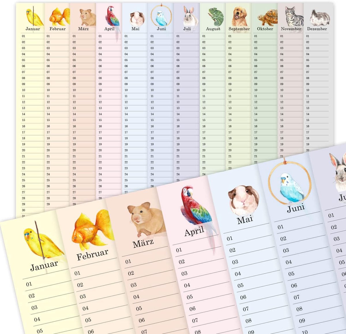 Verjaardagskalender kinderen DIN A3 - vrolijke illustraties - overzichtelijk - ideaal voor huisdieren - ShopVlot