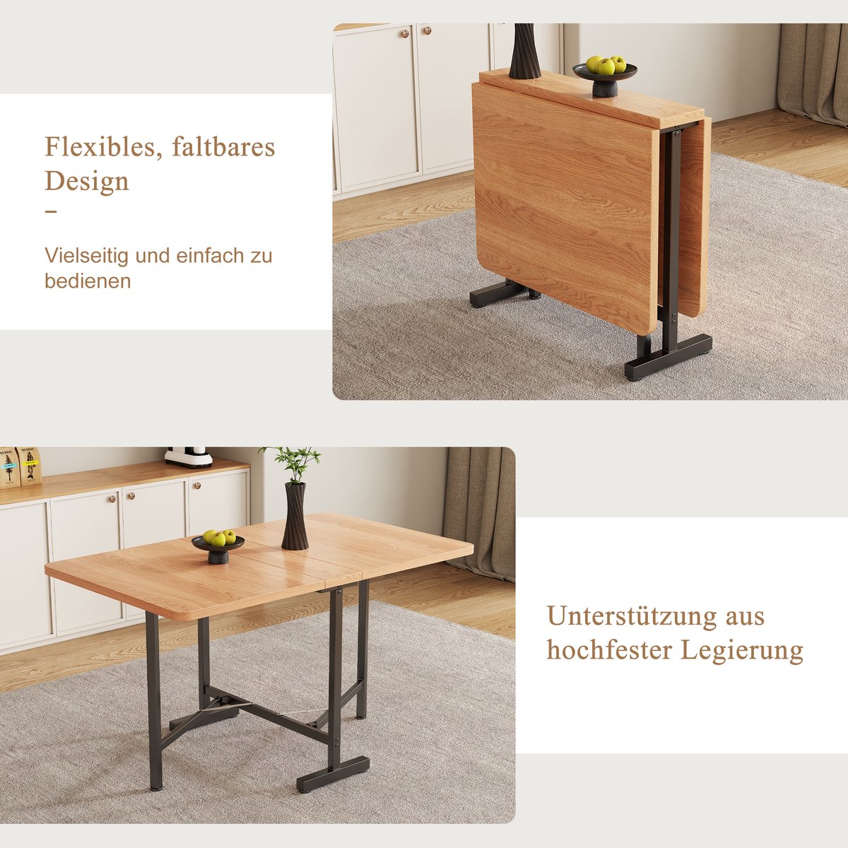 Eettafel 120x80 cm Uitbreidbaar Inklapbaar - Minimalistische Eettafel Met Legering Onderstel American White Oak