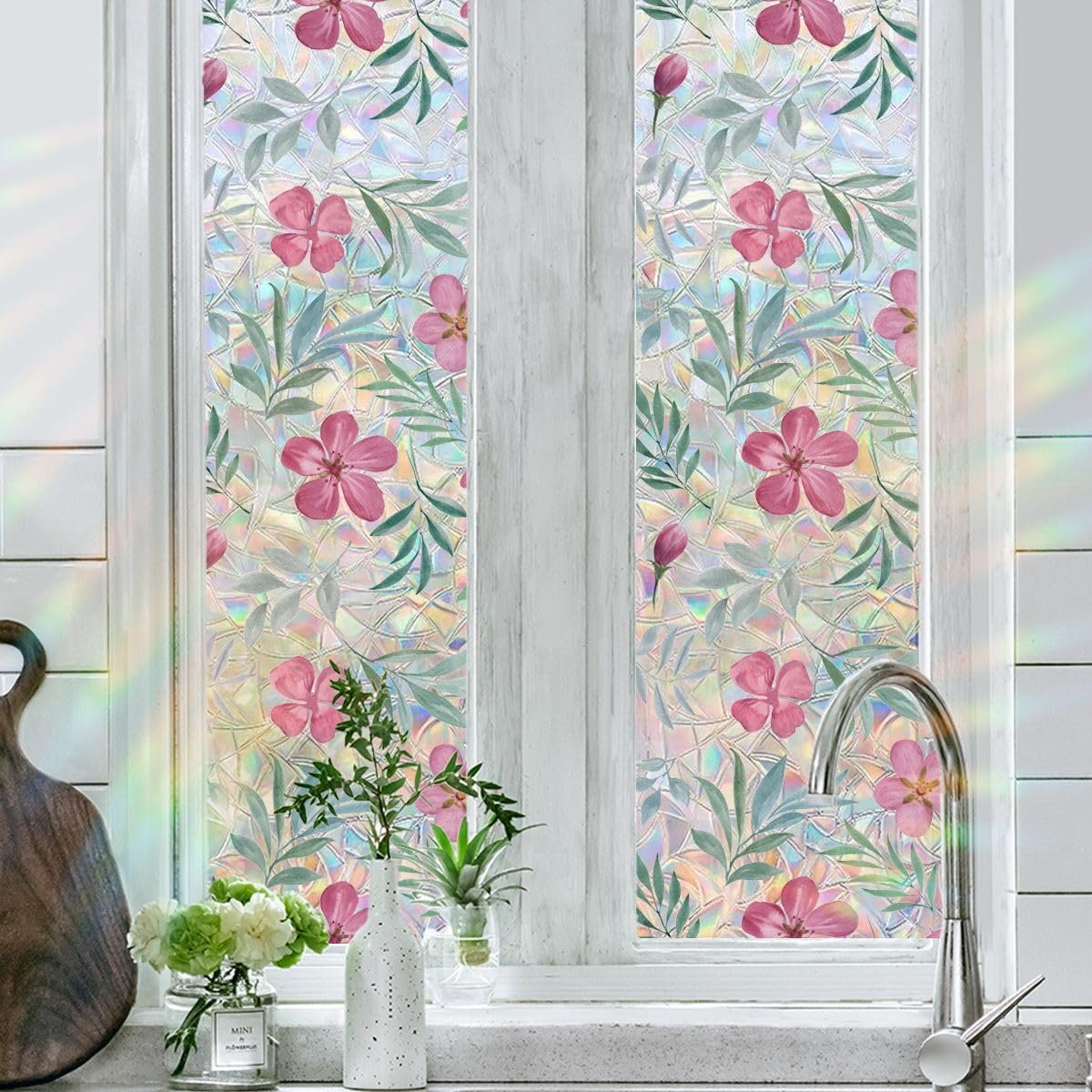 Raamfolie 43,2 x 101,6 cm - regenboog wilde bloemen - 3D decoratief - niet-klevend vinyl - ShopVlot