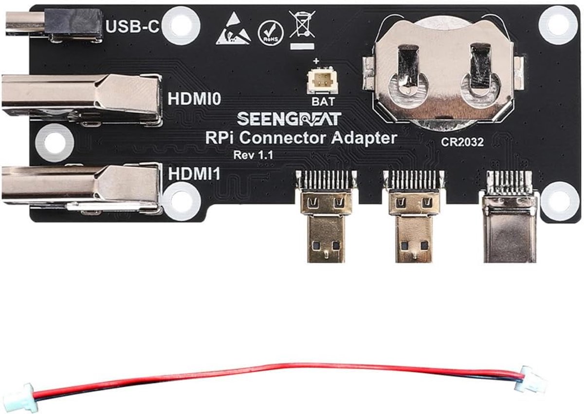 Micro HDMI to HDMI Adapter Board for Raspberry Pi 5/4B, Dual 4K Output with USB-C Power and RTC Ba-ttery Connector - ShopVlot