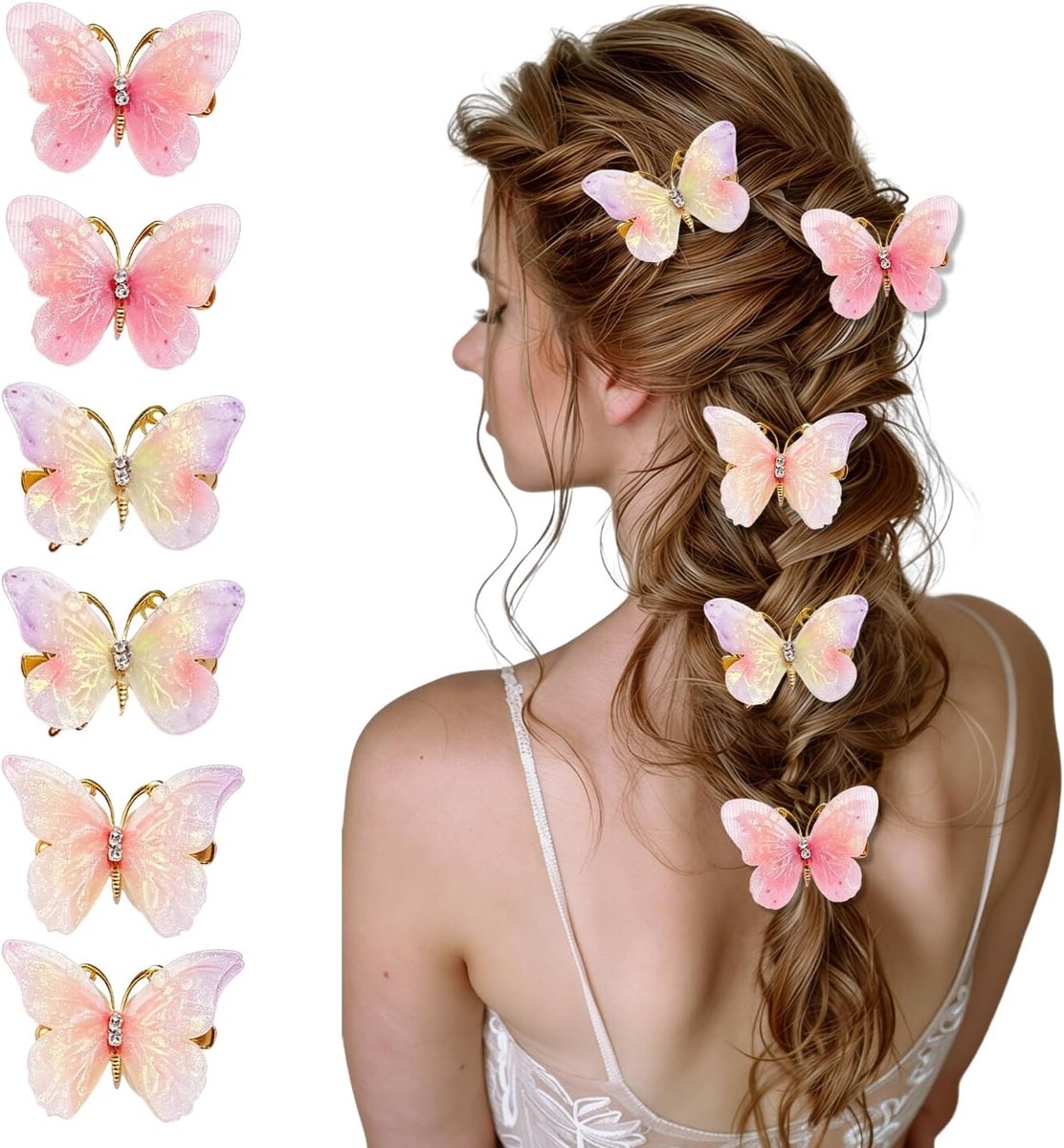 Vlinder Haarspeldjes 6 Stuks - Mini Gradiënt Clips - Met Strass - Perfect voor Feesten - SnelShoppen