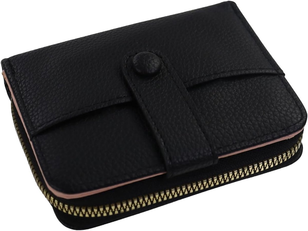 Dames portemonnee klein - PU leren bifold - 3 kaartsleuven en ritsvak - goed georganiseerd - SnelShoppen
